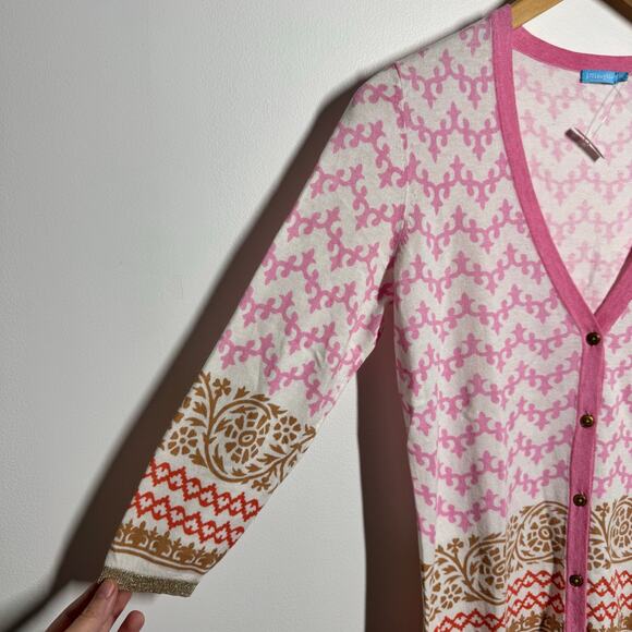 J. McLaughlin Cardigan Sweater Women XS Cotton Blend Pink Geometric Print NWOT - Picture 9 of 9